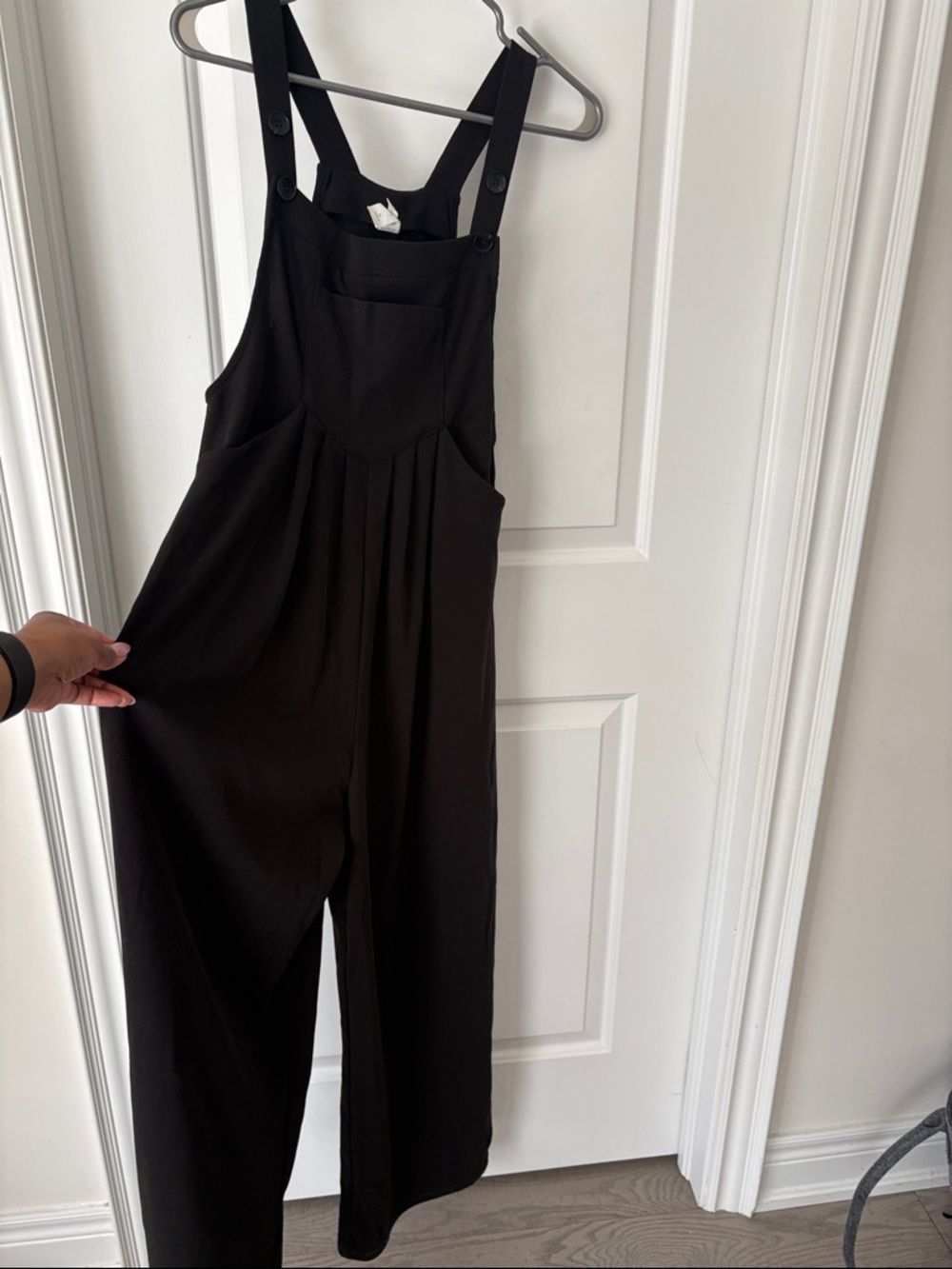 HALARA Black Wide-Leg Overall Jumpsuit with Button Straps